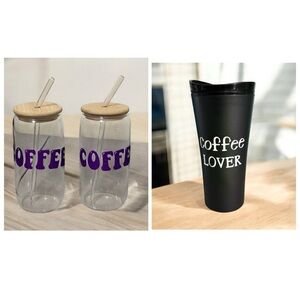 16oz glass can drinking glass (2) with design bonus travel cup included